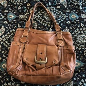 Brown Faux Leather Shoulder Bag w/Great Storage
